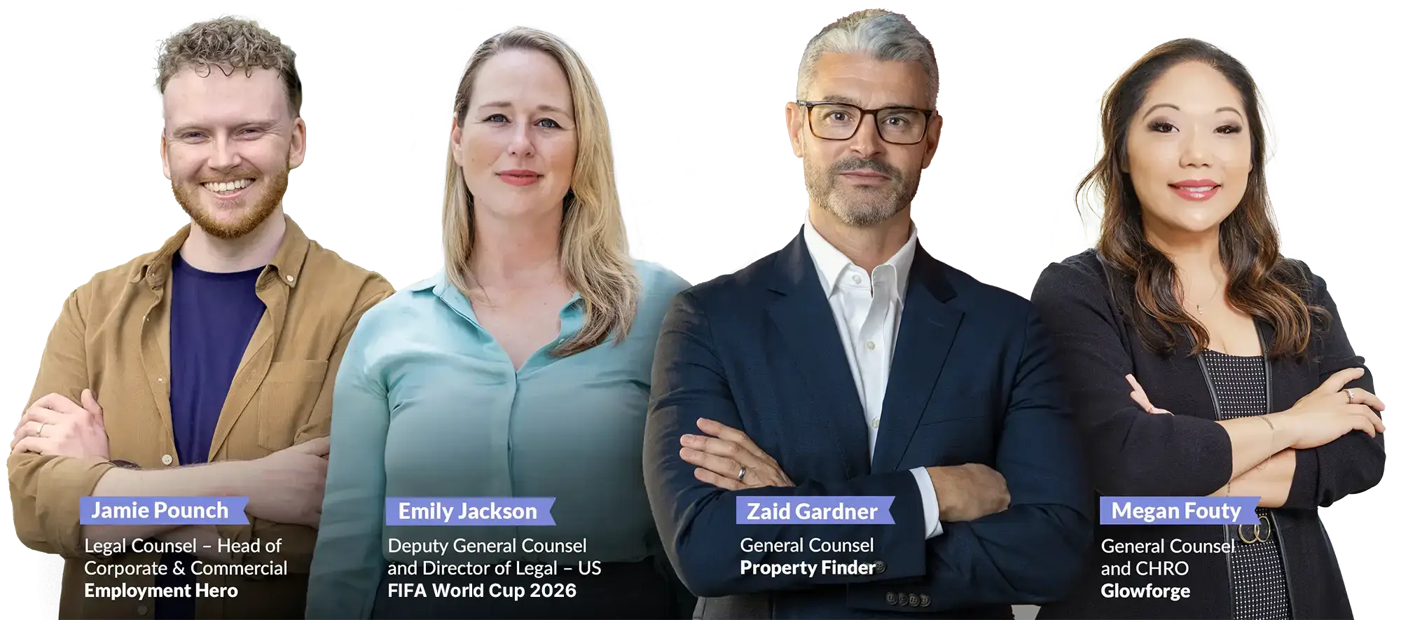 Jamie Pounch from Employment Hero, Emily Jackson from FIFA World Cup 2026, Zaid Gardner from Property Finder and Mega Fouty from Glowforge